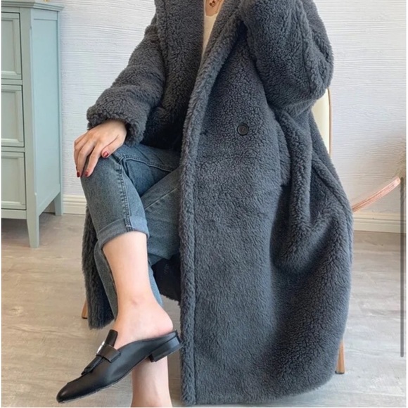 #18 Grey Gray Oversized Sherpa Plush Teddy Faux Fur Coat - Picture 9 of 12